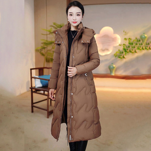 羽绒棉服女款2025新款时尚中长款加厚保暖免洗仿皮冬季拆卸帽棉衣