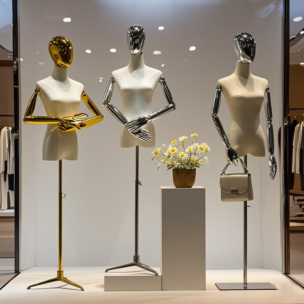 服装店女模特架子橱窗婚纱模特道具女模展示架全身半身女模电镀头