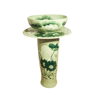 景德镇陶瓷 立柱套盆 手绘一体台盆面盆卫生间艺术洗脸盆 洗手盆