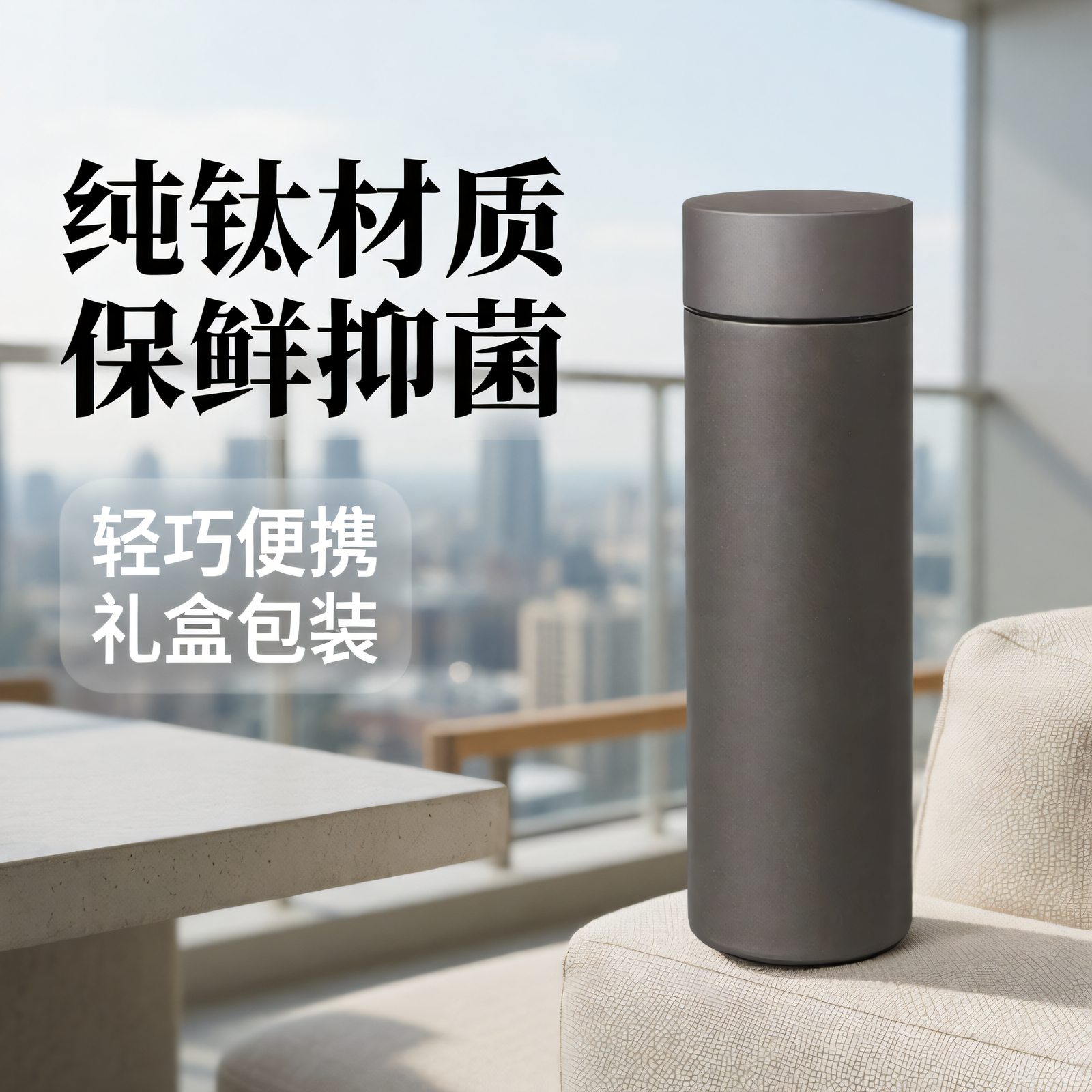 纯钛磨砂便携泡茶水分离保温杯