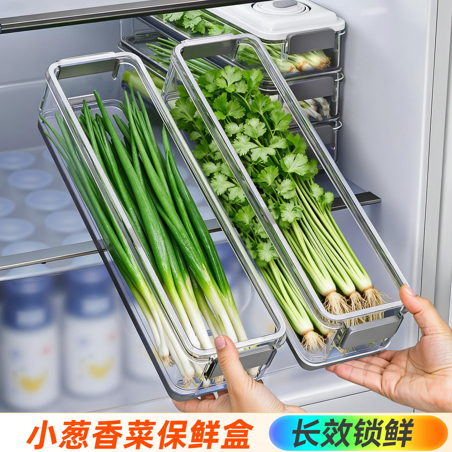 【政府补贴】佳帮手小葱香菜保鲜盒收纳大葱防串味可叠加分装盒