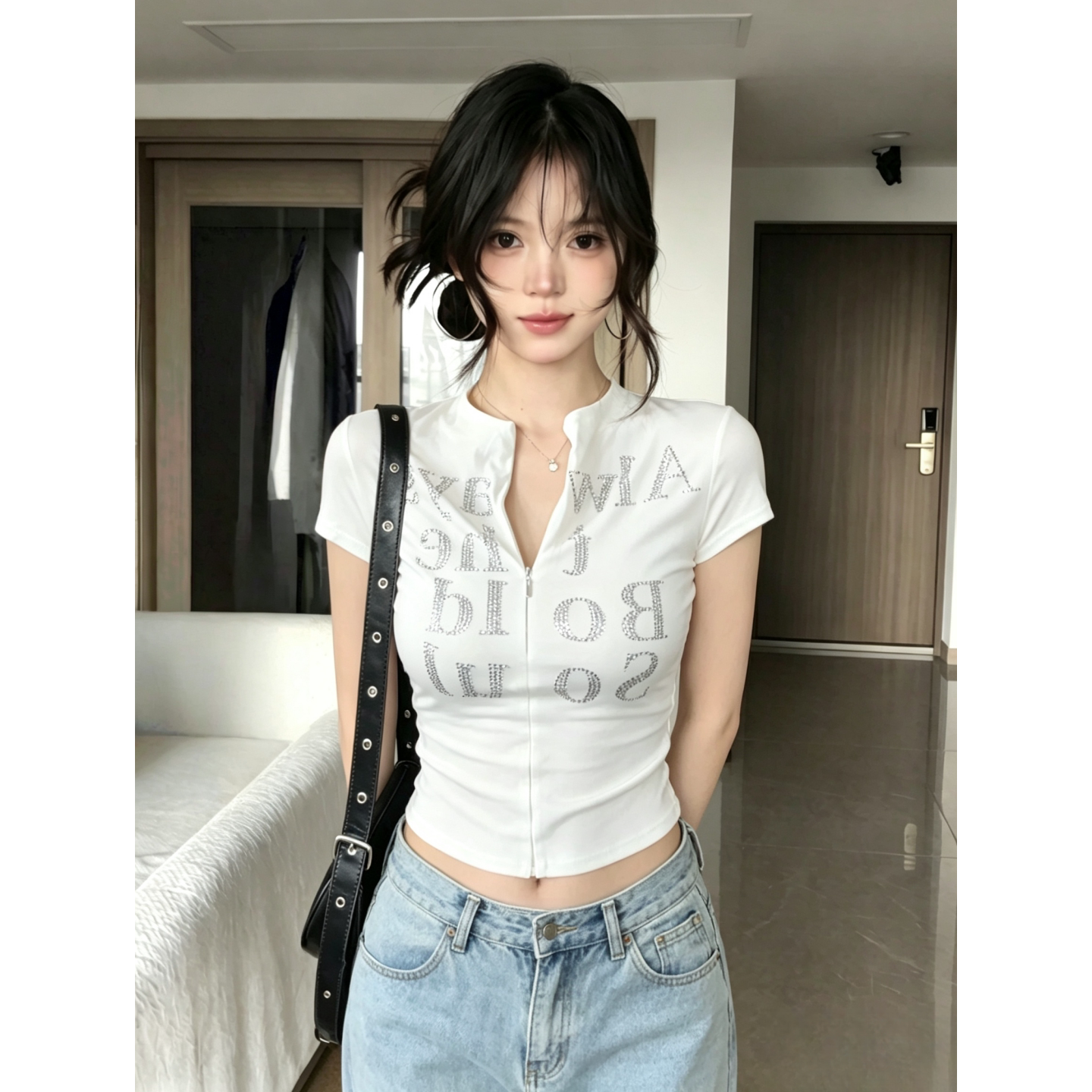 【STYLMW璟子】烫钻字母短袖T恤图片