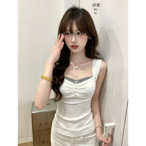 【Ccing12】撞色抽褶吊带背心女