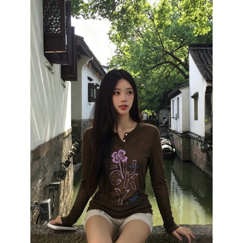 【XINGHERD】字母印花长袖T恤女