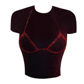 复古辣妹风显瘦烫钻短袖 显瘦短款 T恤女夏季 修身 上衣ins潮 新款 美式