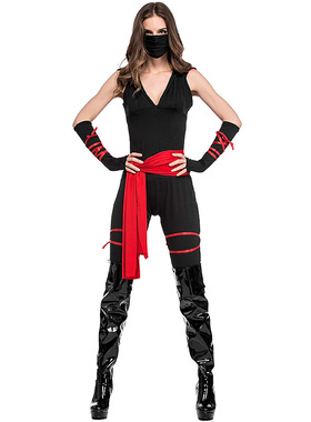 万圣节女忍者角色扮演服Ninja蒙面刺客黑色夜行服日本武士cosplay