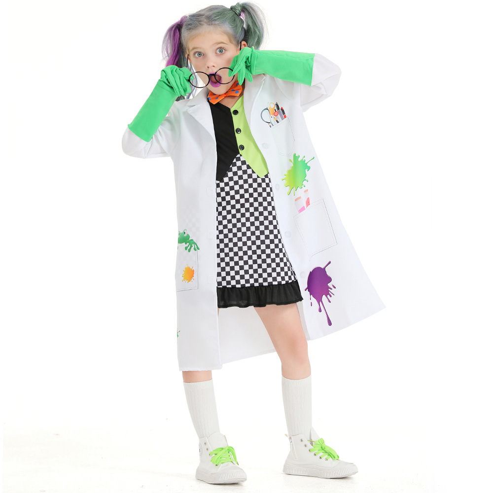 万圣节儿童疯狂科学家怪人cosplay服装女童邪恶化学家角色扮演服