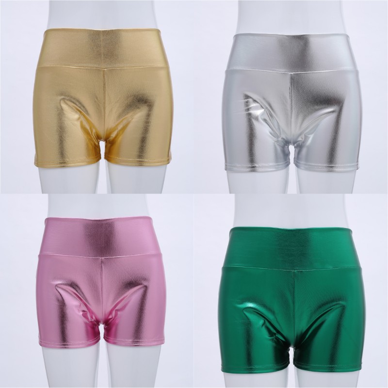 女士银色亮面皮质三分裤夜店舞台表演服烫金仿皮短裤性感紧身热裤
