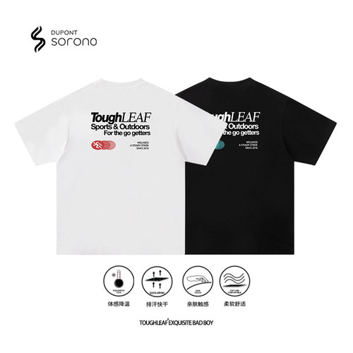 toughleaf(凉感防晒)索罗娜运动风印花宽松休闲T恤男简约情侣短袖