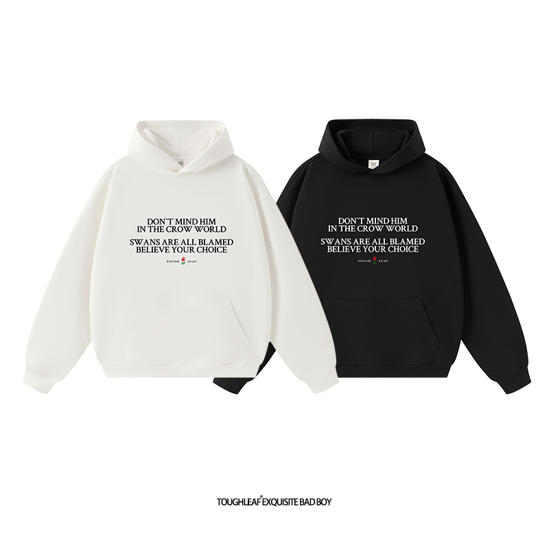 toughleaf(毛圈抓毛)(不加绒)500g玫瑰标语印花情侣连帽卫衣男女