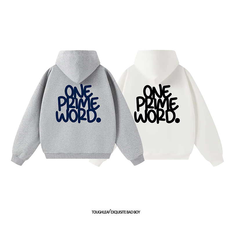 toughleaf(毛圈抓毛)(不加绒)500g重磅趣味印花情侣连帽卫衣男女