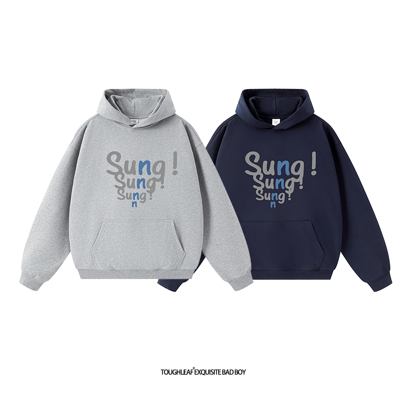 toughleaf(毛圈抓毛)(不加绒)500g重磅sung印花情侣连帽卫衣男女