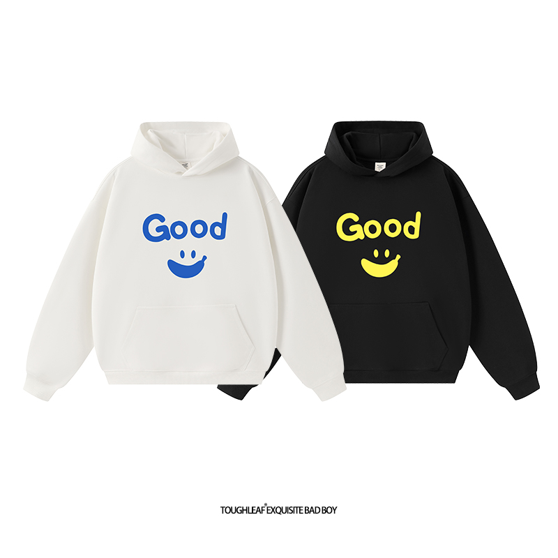 toughleaf(毛圈抓毛)(不加绒)500g重磅香蕉印花情侣连帽卫衣男女