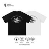 英文鸟印花索罗娜t恤男速干抑菌宽松情侣短袖 toughleaf 凉感防晒