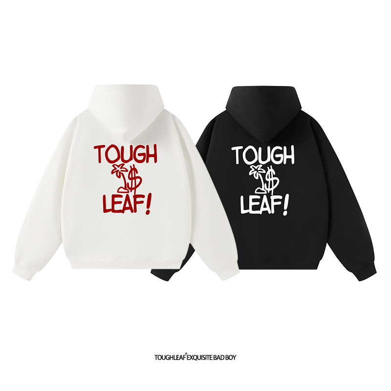 toughleaf(毛圈抓毛)(不加绒)500g重磅标语印花情侣连帽卫衣男女