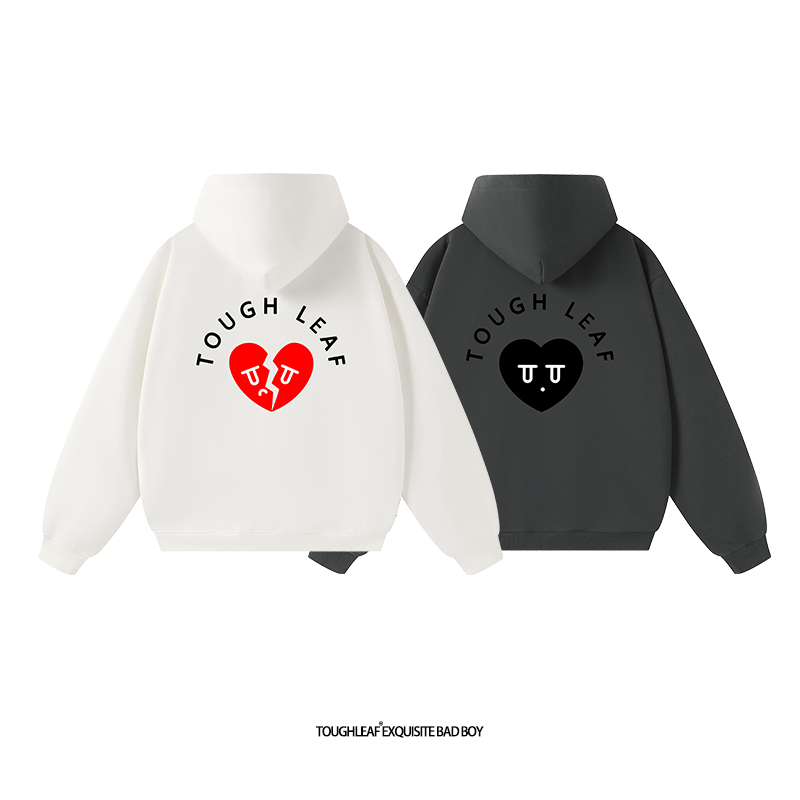toughleaf(毛圈抓毛)(不加绒)500g重磅爱心印花情侣连帽卫衣男女