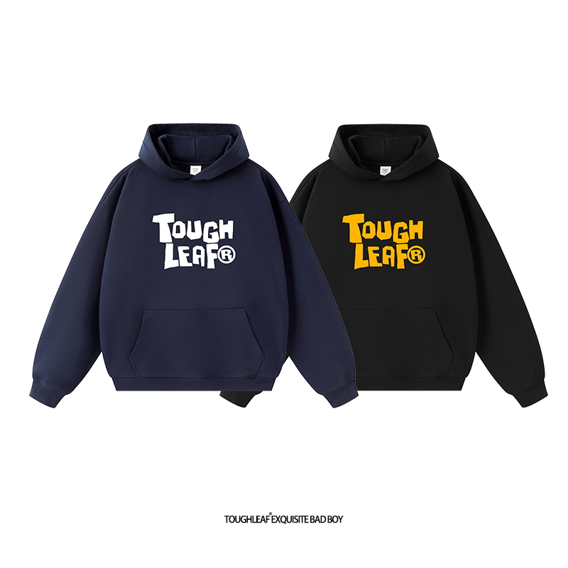 toughleaf(毛圈抓毛)(不加绒)500g重磅logo印花情侣连帽卫衣男女