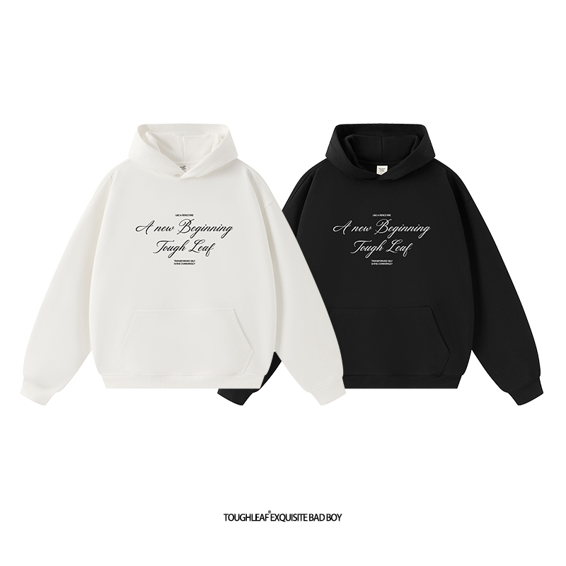 toughleaf(毛圈抓毛)(不加绒)500g重磅标语印花情侣连帽卫衣男女