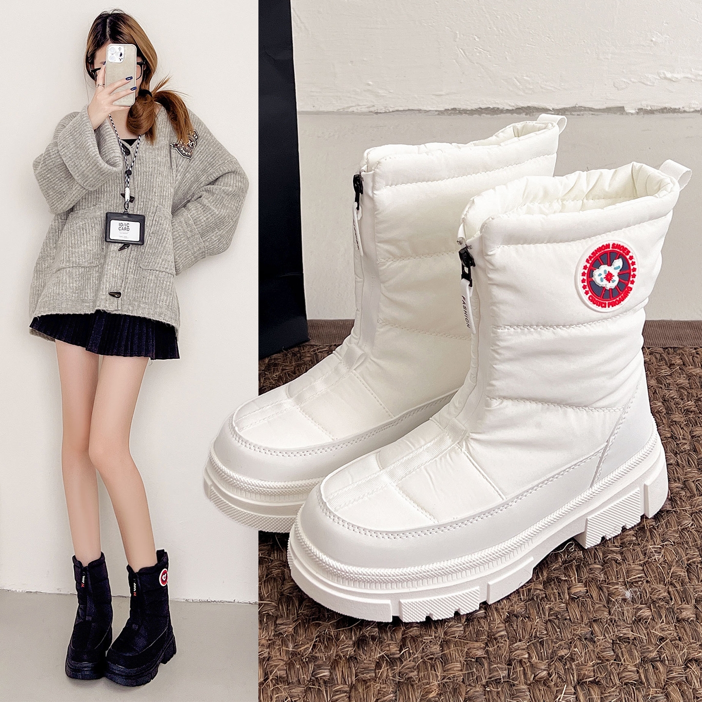 冬季新款加绒雪地靴防滑保暖舒适东北旅游雪地棉潮流百搭女鞋棉鞋