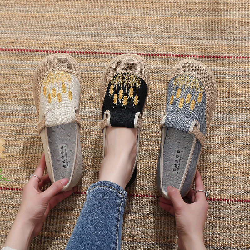 老北京女鞋春夏编织夏秋亚麻布一脚蹬软底单鞋透气懒人休闲妈妈鞋,女鞋,浅口单鞋,淘宝优惠券,粉丝福利购,淘宝优惠卷