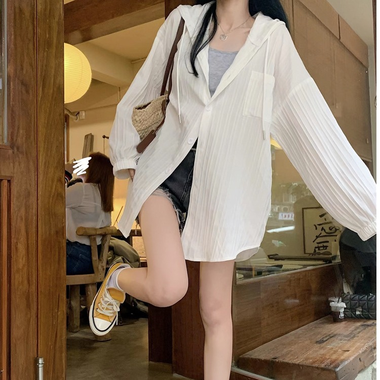 大码长袖防晒衣中长款连帽上衣女