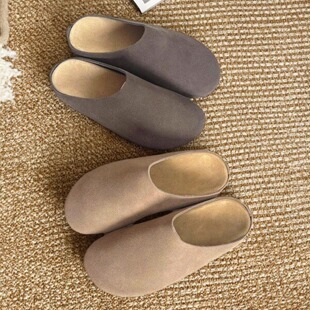 穆勒拖鞋男女牛皮软底一脚蹬包头拖鞋夏季男士外穿懒人勃肯半拖鞋