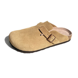 勃肯鞋男女一脚蹬半拖男鞋春秋男士外穿真皮牛皮软木软底包头拖鞋