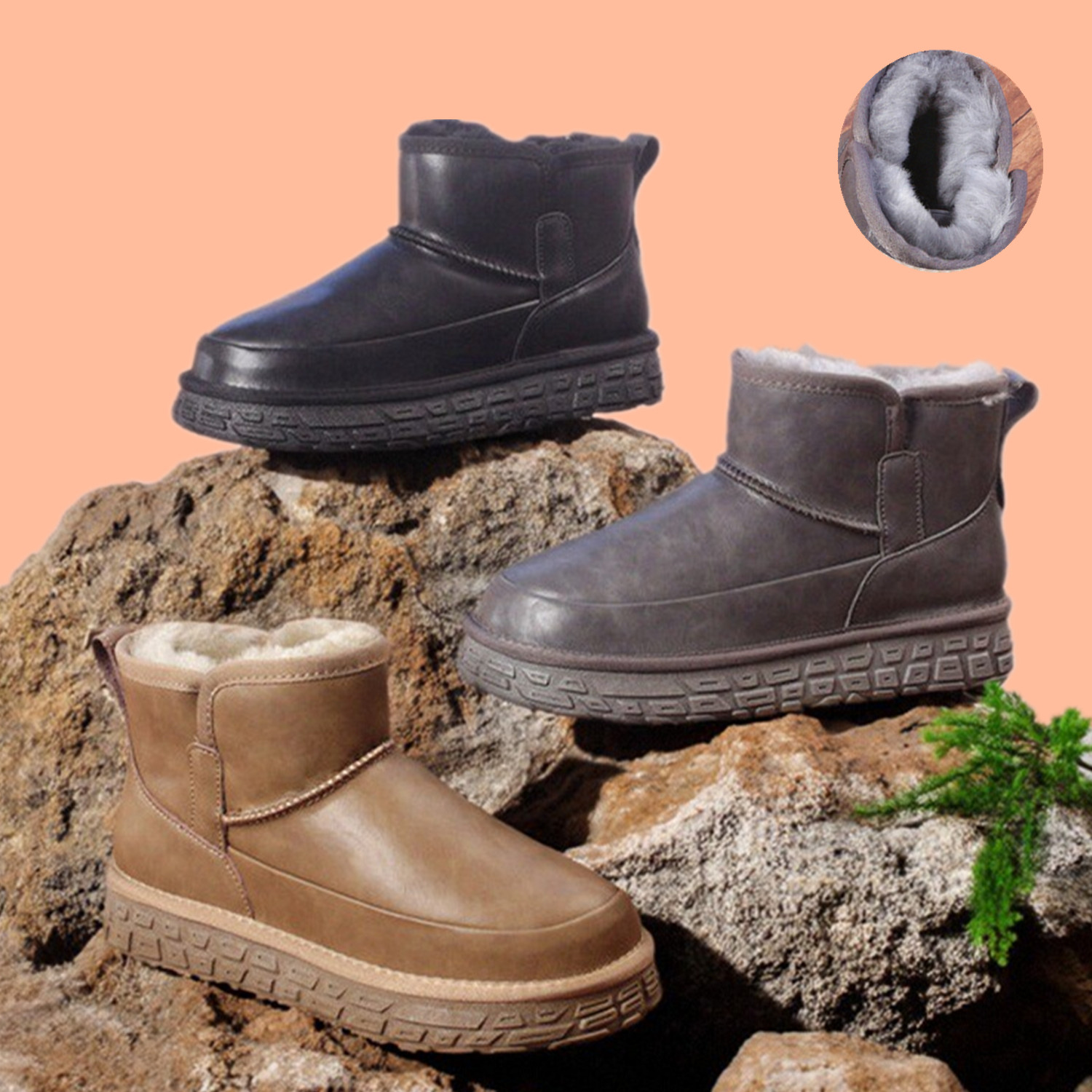 冬季户外厚底雪地靴男皮毛一体