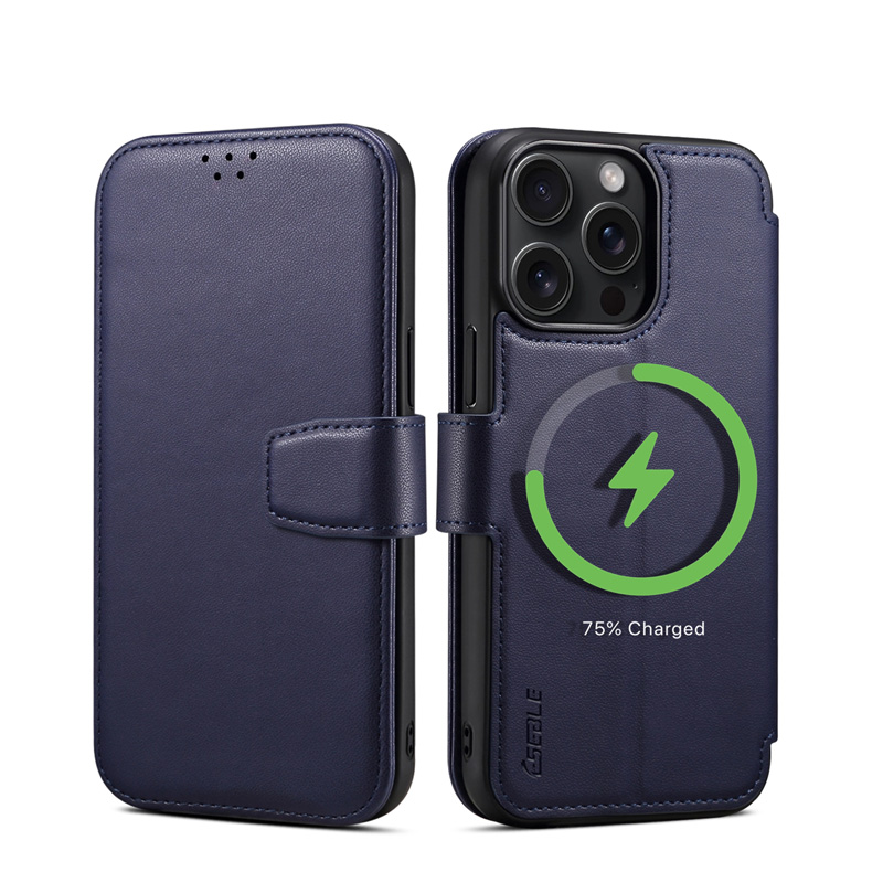 适用iPhone15promax手机壳magsafe无线充电苹果16plus/13翻盖保护套14pro全包防摔高级简约新款皮套磁吸外壳