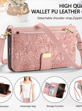 适用iphone16promax手机壳新款苹果15pro max斜挎背挂绳17 Air/14plus全包防摔ip13/12pm翻盖保护皮套16e拉链