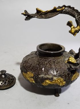 荣华富贵纯铜龙把炉百寿炉黄铜仿古炉复古怀旧家居装饰桌面