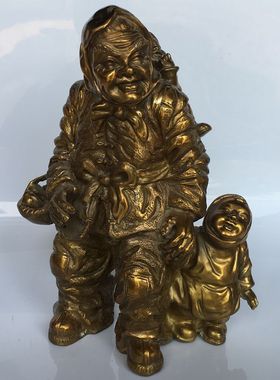 纯铜纯手工新款复古纯包浆仿古一奶奶孙子两人母爱镇宅纳福摆件