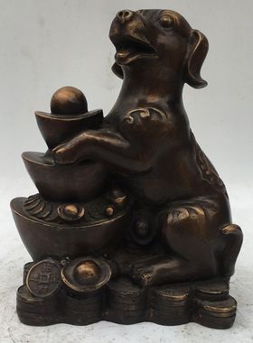 荣华富贵新款纯手工复古怀旧十二生肖对狼狗纳财客厅家居卧室摆件