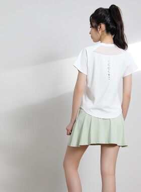 运动T恤女夏季薄款瑜伽服领修身显瘦速干跑步透气普拉提健身短