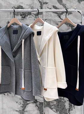 2026新品时尚百搭宽袖连帽抽绳双面呢大衣外套女MBE3OVCT02