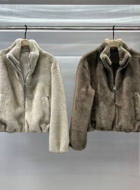 2025冬季新品立领拉链极简风短环保皮草仿毛绒短外套MBE4COT019