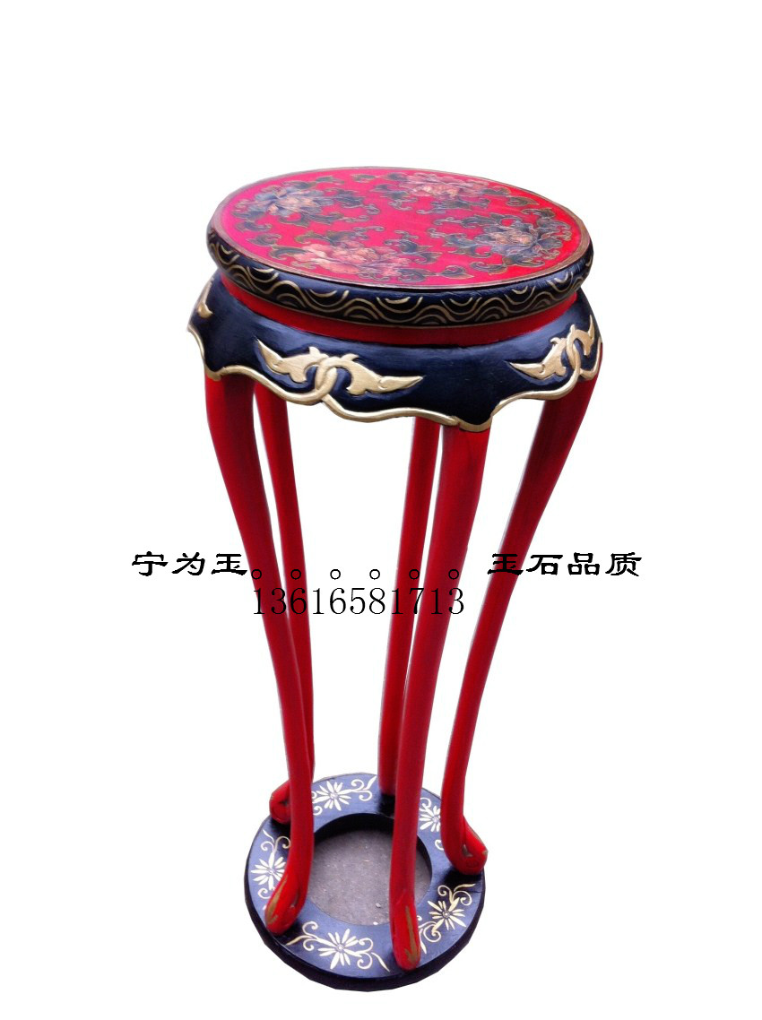 藏式彩绘花盆架 盆景几  博古架  中式家具  彩绘家具 手绘家具