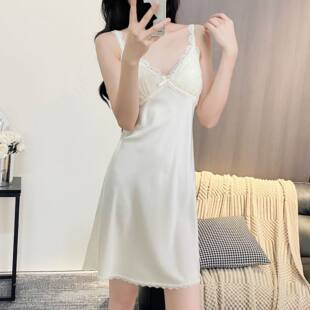 高级感冰丝睡衣女夏带胸垫夏季 性感吊带睡裙蕾丝纯欲风家居服 新款
