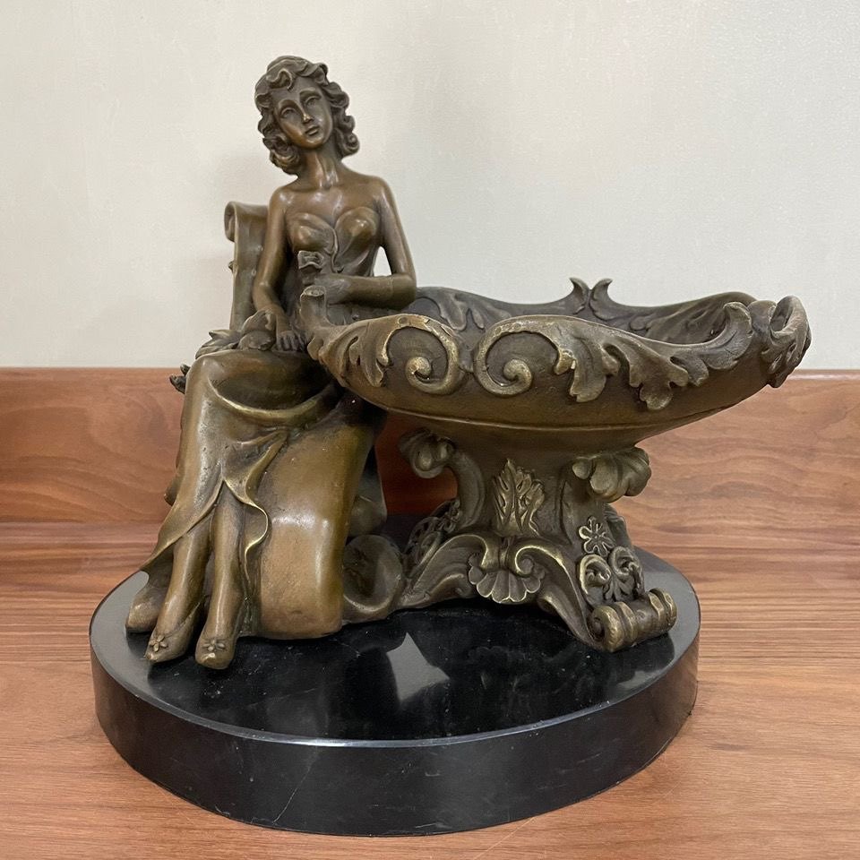 铜雕塑欧洲美女果盘铜像摆件托盘家居装饰品创意礼品客厅玄关书房