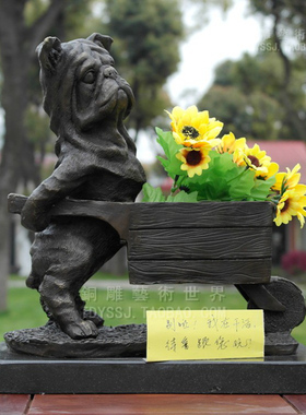 铜雕艺术世界小狗推车宠物犬爱犬小狗生肖狗工艺礼品摆件家居饰品