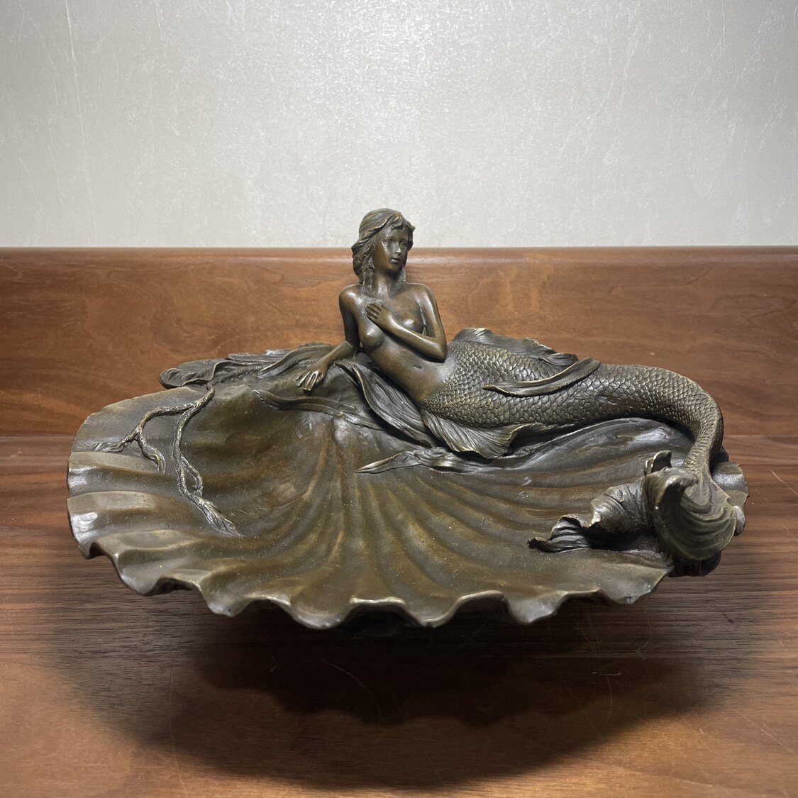 铜雕塑美人鱼果盘花盆安徒生童话故事人物铜像摆件家居装饰品礼品