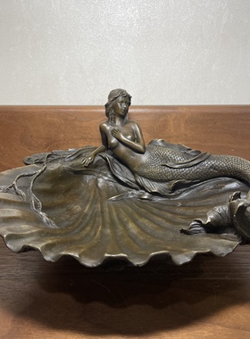 铜雕塑美人鱼果盘花盆装饰品