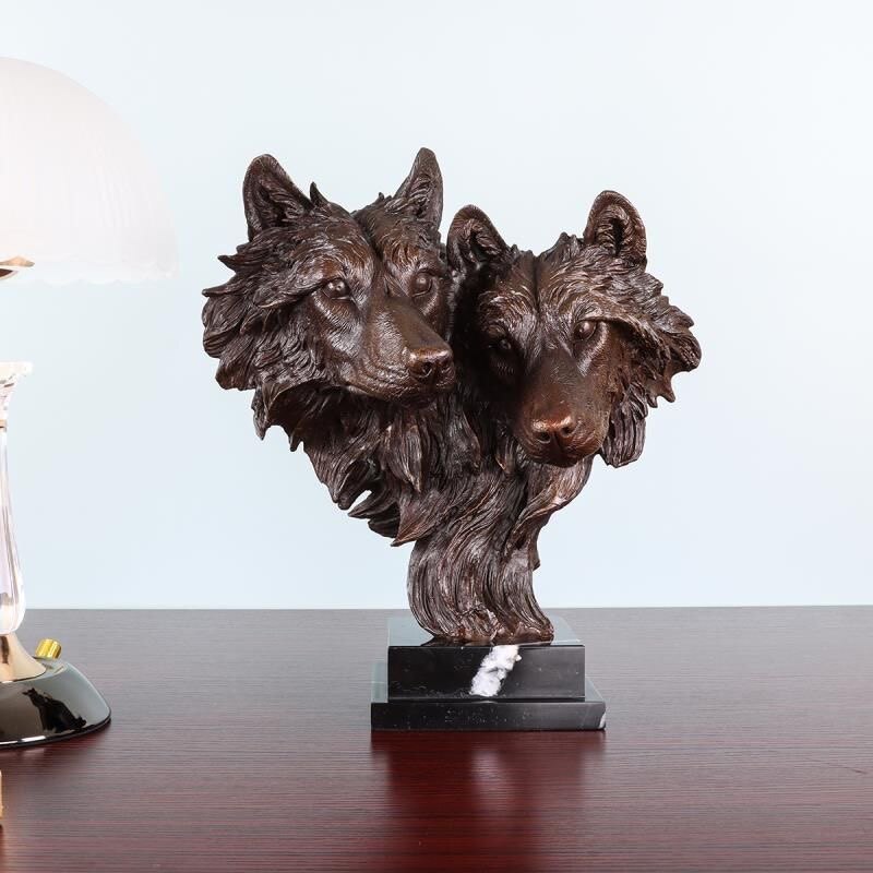 铜雕塑摆件抽象双狼头雕像动物雕塑家居桌面摆件复古装饰品礼品