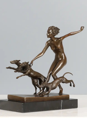 铜雕塑狩猎女神铜像桌面摆件