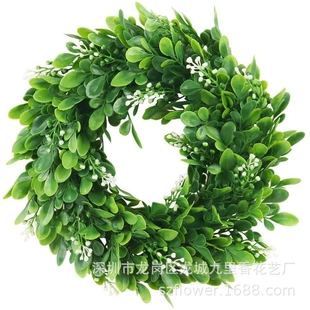 2Pack仿真花环门饰黄杨木菩提果茉莉花环美式 饰婚礼挂件门环 装