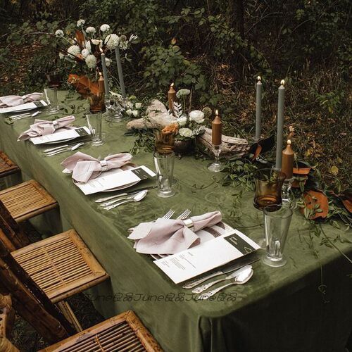 复古军绿色丝绒桌布北欧客厅茶几桌台布垫户外美食拍照背景餐桌垫