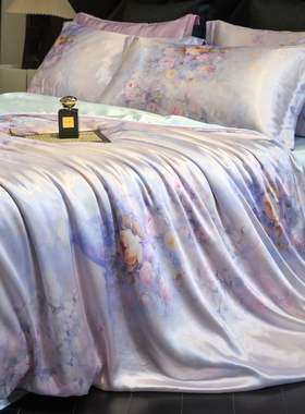 双面印花真丝被套单件丝绸桑蚕丝丝滑裸睡单双人被罩四季通用