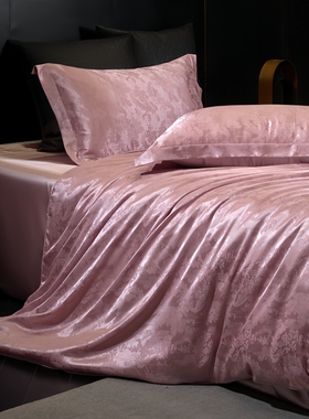 高档双面真丝四件套40姆米桑蚕丝绸床单裸睡被套印花冰丝床上用品