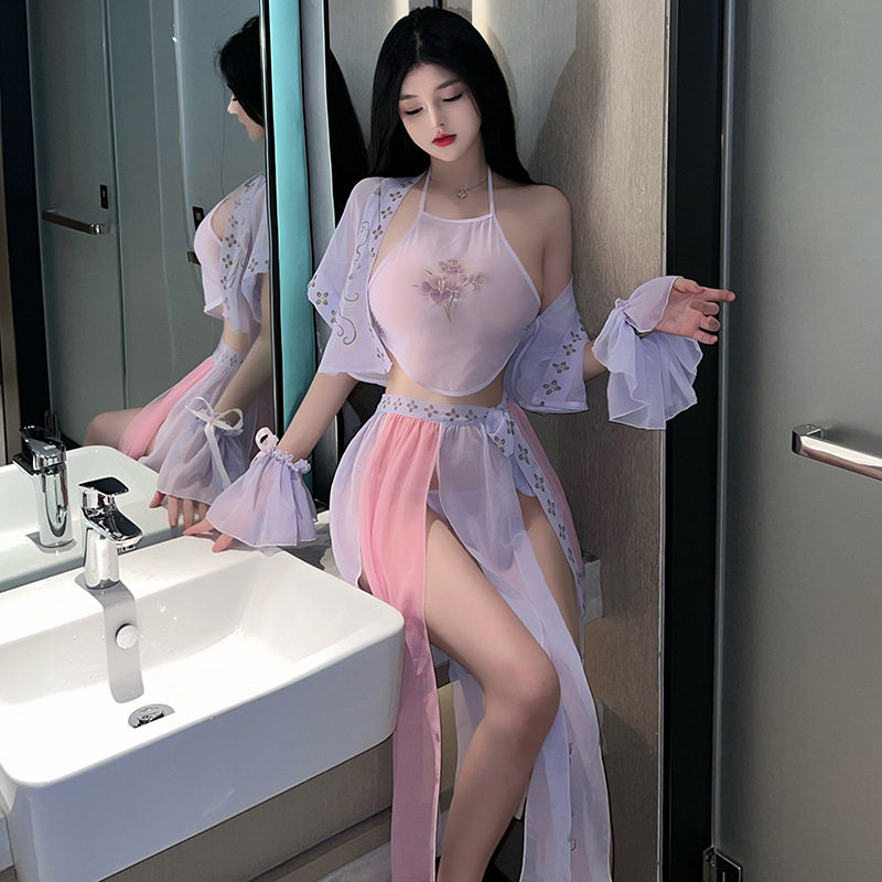 性感肚兜女士复古透视汉服制服角色扮演套装国潮诱惑趣味内衣qqny