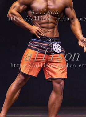 男士健体比赛沙滩裤速干 夏季橙色短裤齐膝 运动五分裤宽松冲浪裤